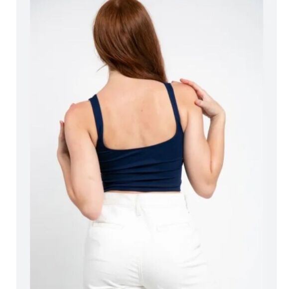 NWT Free People Scoop neck crop navy Medium/ Large - Picture 1 of 4
